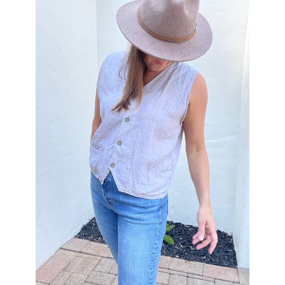 Flax by Jeanne Engelhart Linen Vest Tank Top Women's Small Button Up - Picture 2 of 9